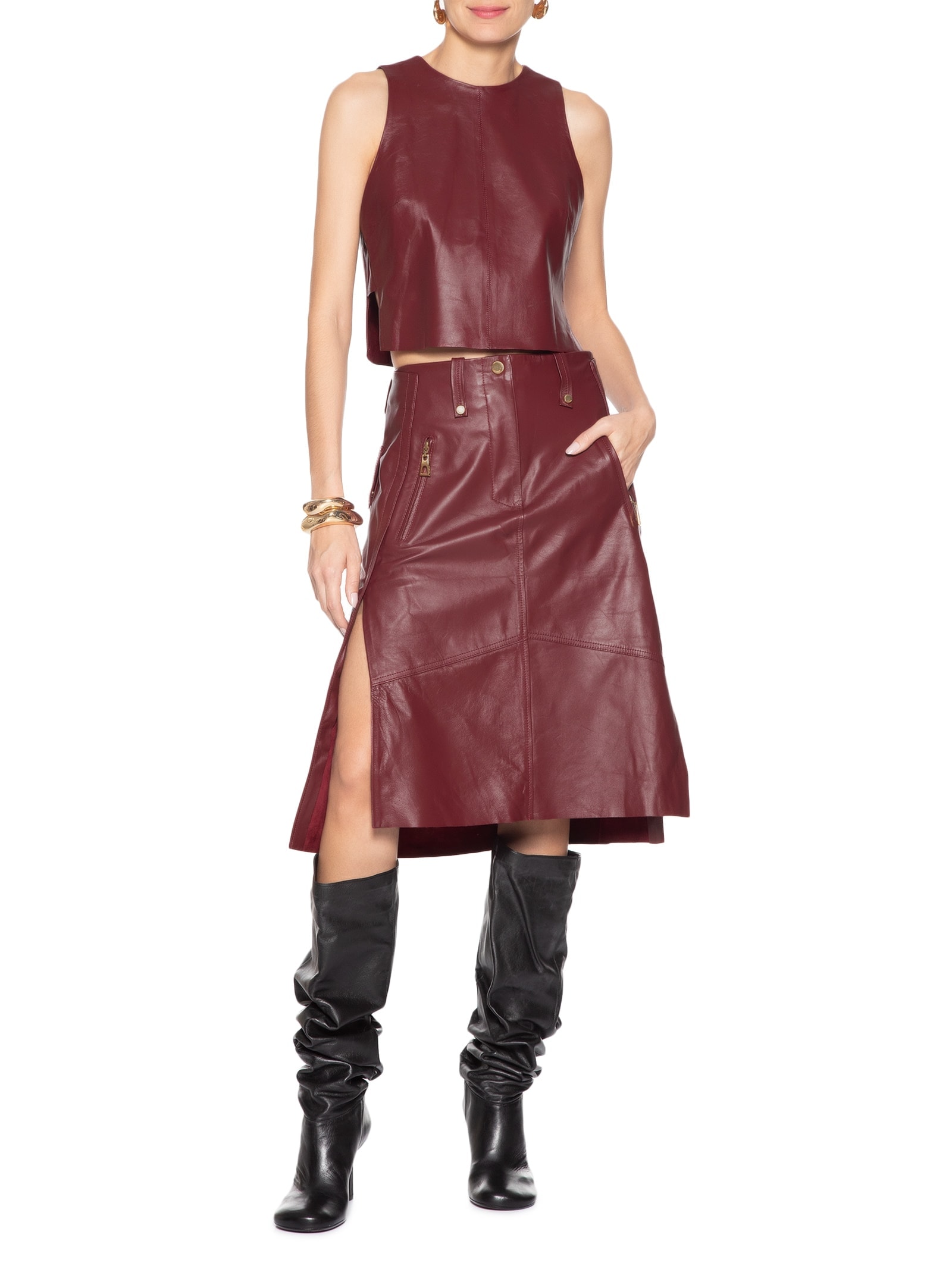 Top De Couro Cropped Open Cava Vermelho Animale