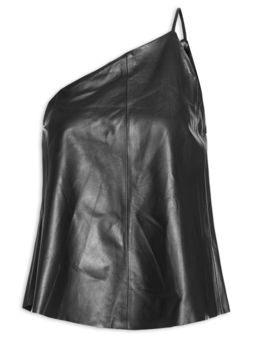 Top De Couro Ombro Descoberto – Preto
