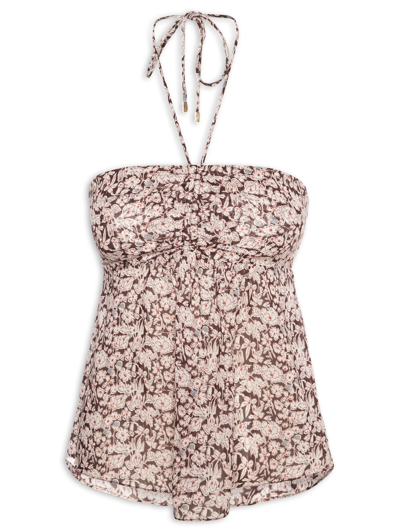 Top De Georgette Tomara Que Caia Estampada Amarração Marrom Animale