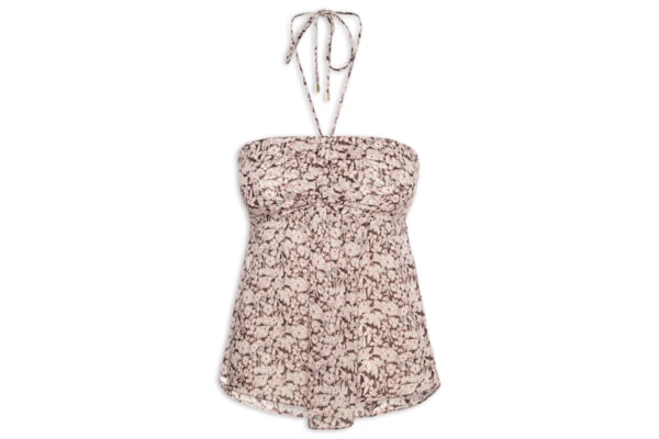 Top De Georgette Tomara Que Caia Estampada Amarração - Marrom