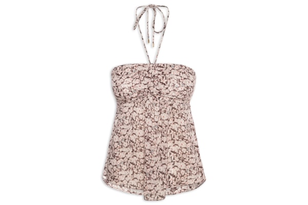 Top De Georgette Tomara Que Caia Estampada Amarração - Marrom