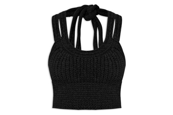 Top De Tricot Ponto Crochet - Preto