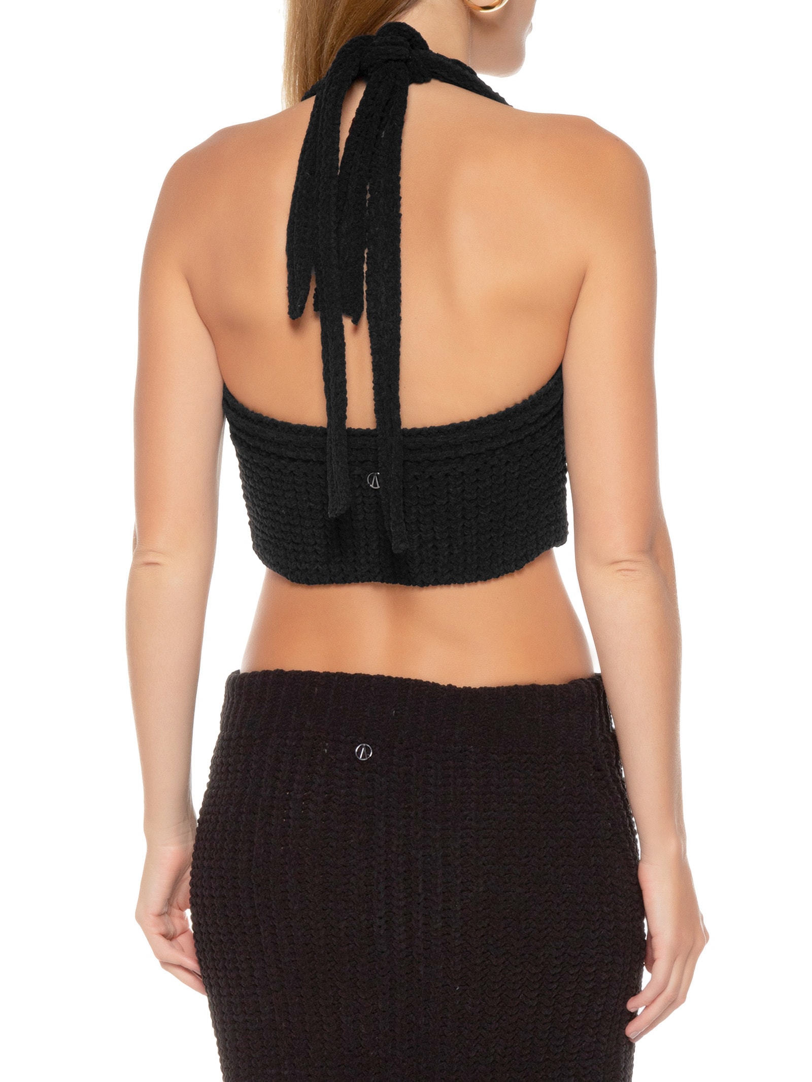 Top De Tricot Ponto Crochet Preto Animale Jeans