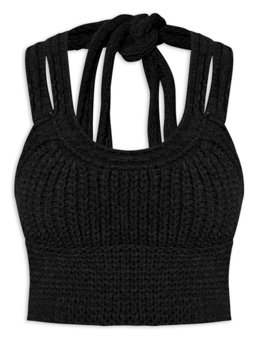 Top De Tricot Ponto Crochet – Preto