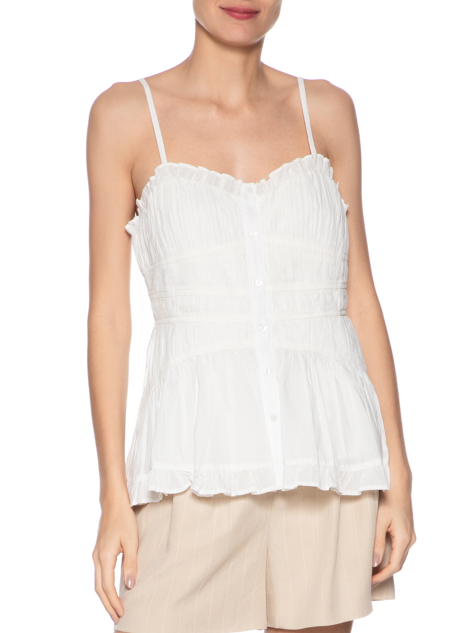 Top De Voil Franzido Com Botões Branco Animale Jeans