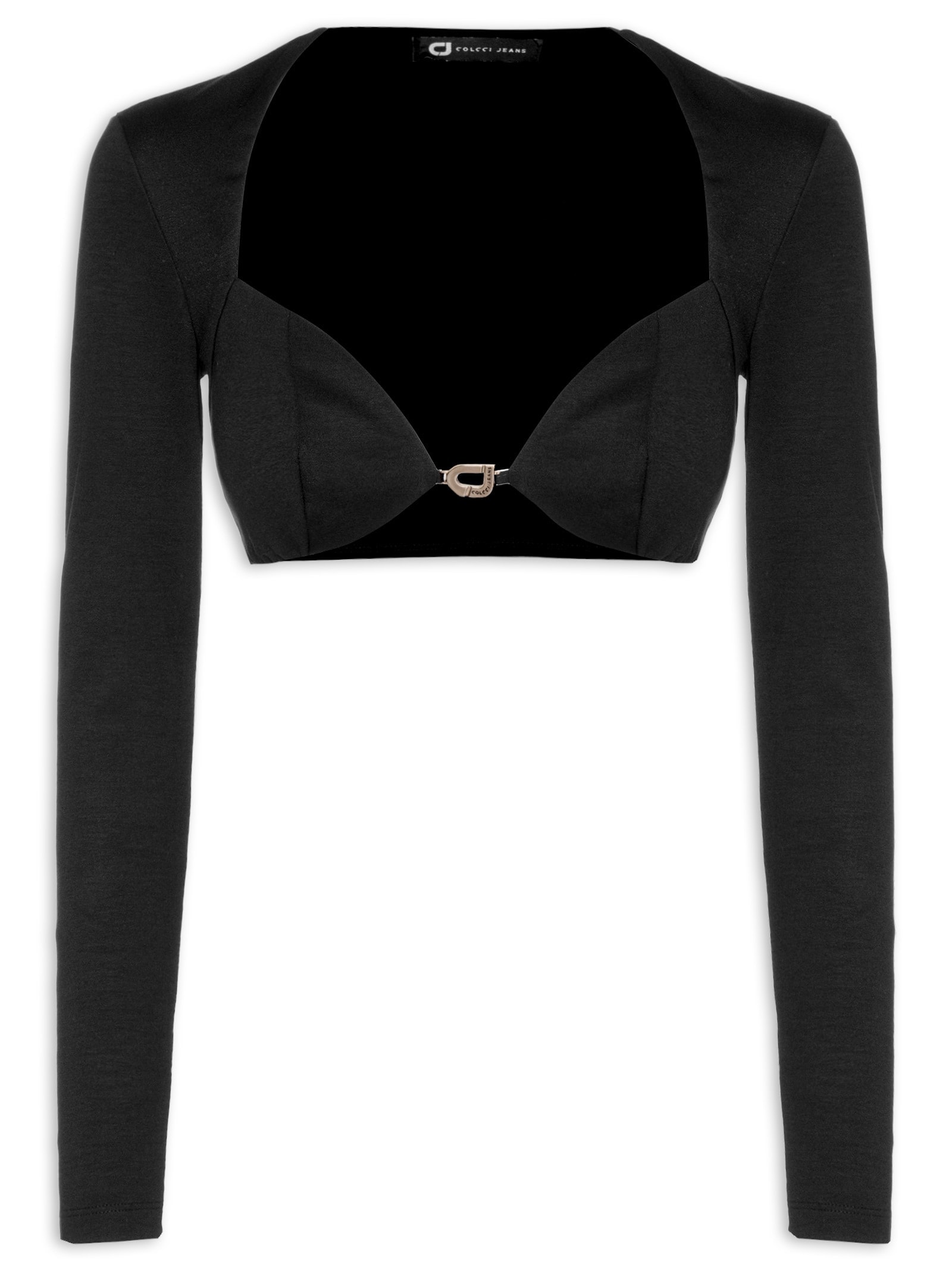 Top Decote Manga Longa Preto Colcci Jeans