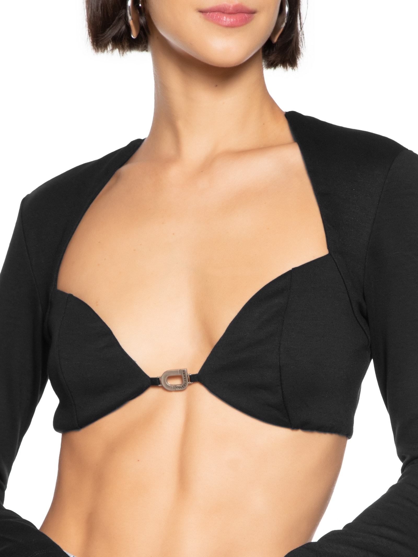 Top Decote Manga Longa Preto Colcci Jeans