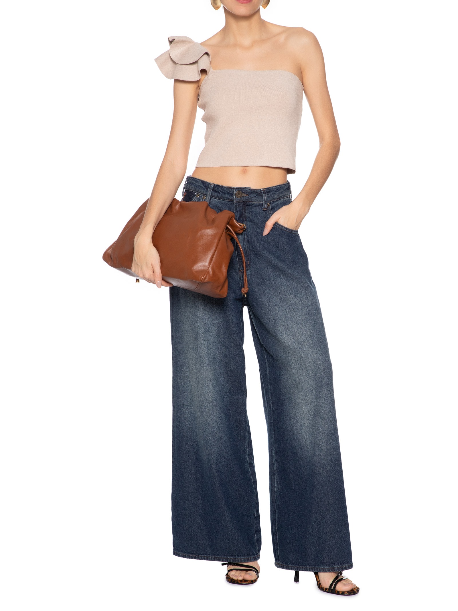 Top Em Tricot Com Alça Babado Bege Market 33