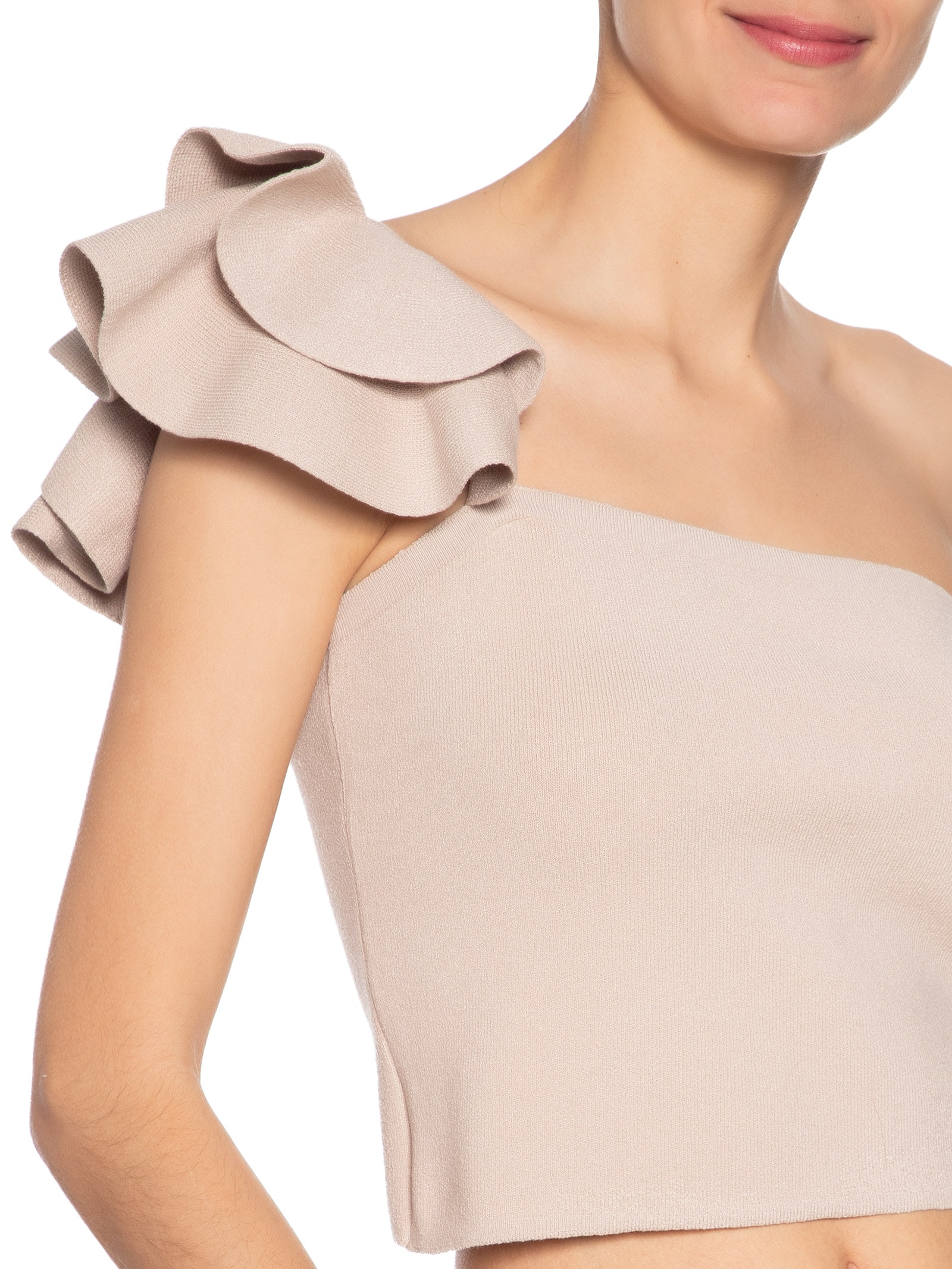 Top Em Tricot Com Alça Babado Bege Market 33