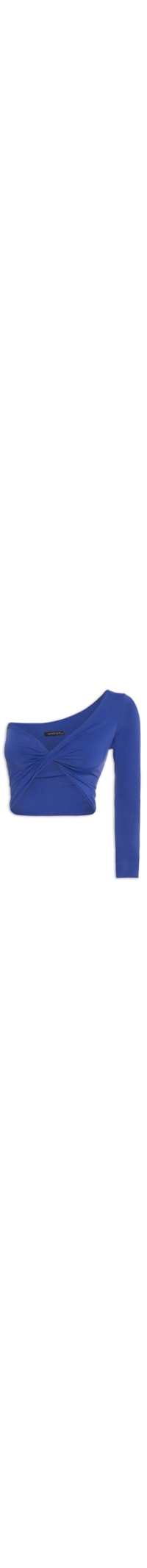 Top Feminino Cropped Manga Longa - Azul