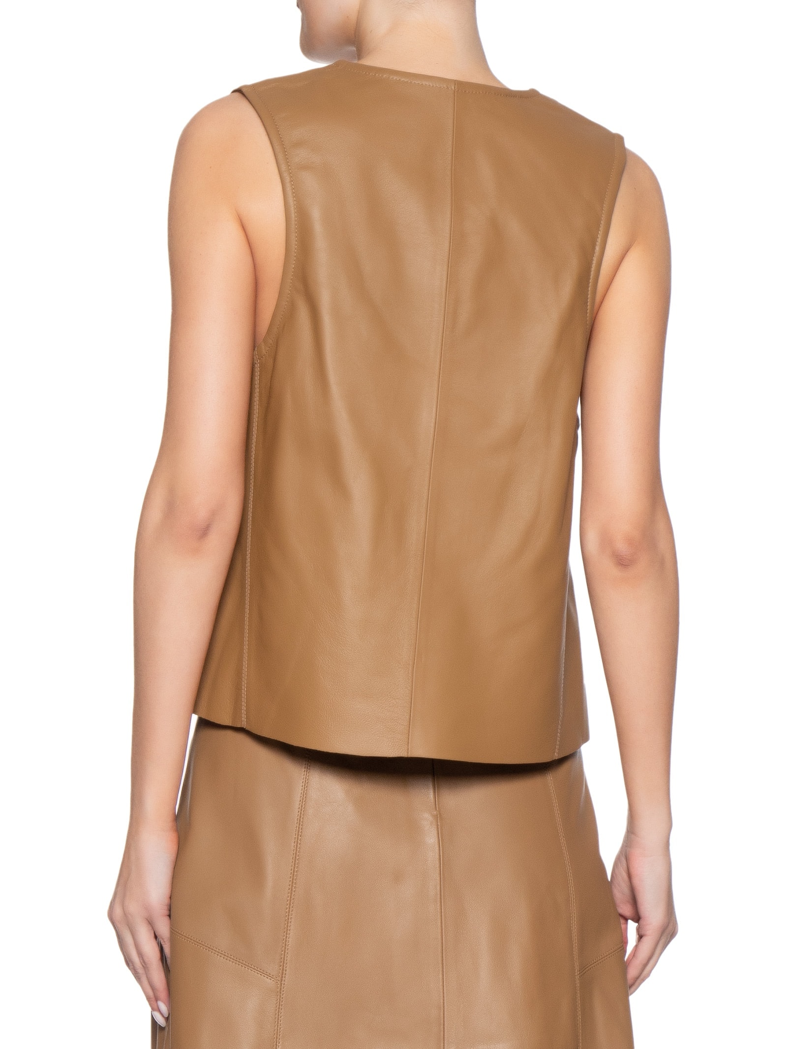 Top Feminino de Couro Decote Profundo Marrom Animale