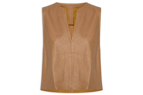 Top Feminino de Couro Decote Profundo – Marrom
