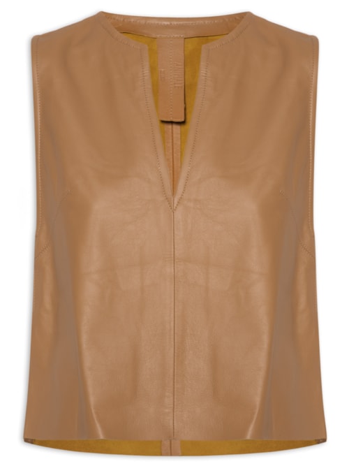 Top Feminino de Couro Decote Profundo – Marrom