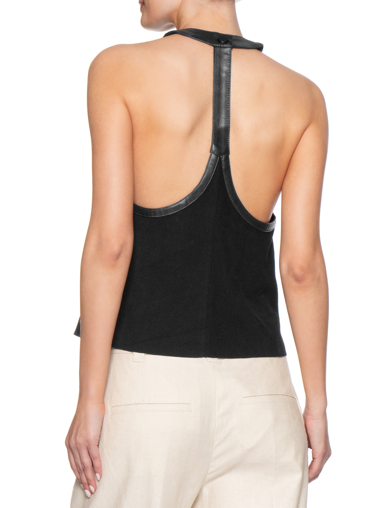 Top Feminino de Couro Mix Textura Preto Animale