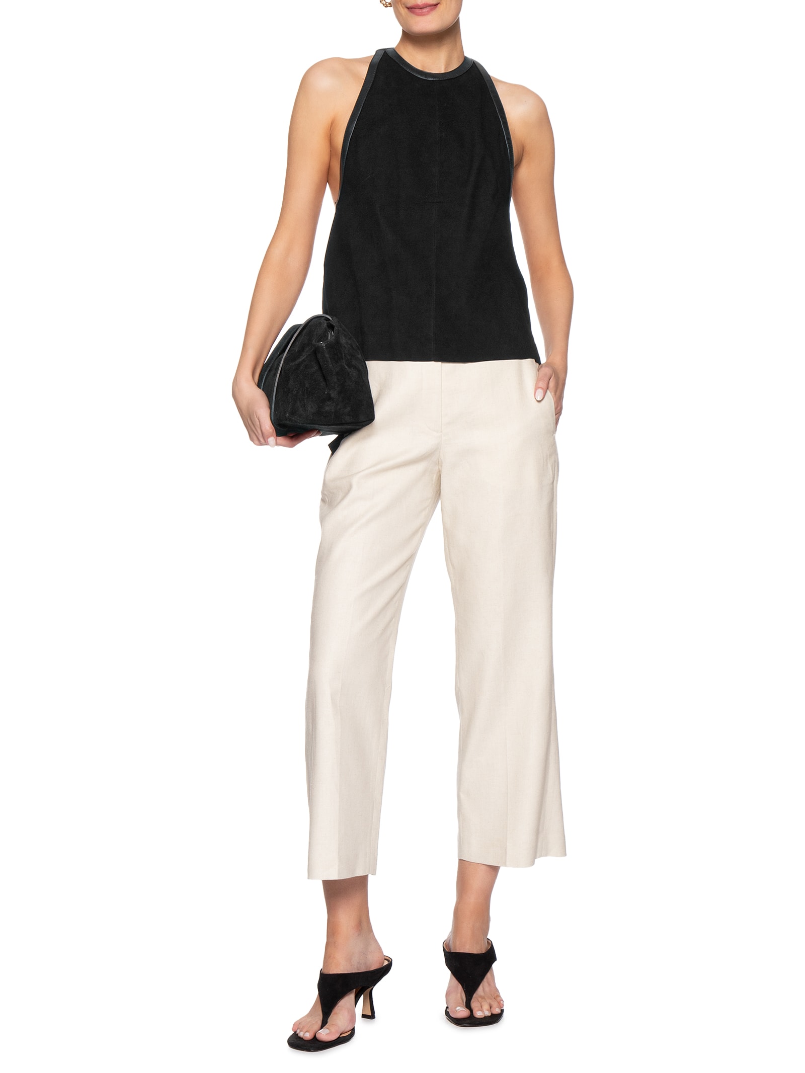Top Feminino de Couro Mix Textura – Preto Animale