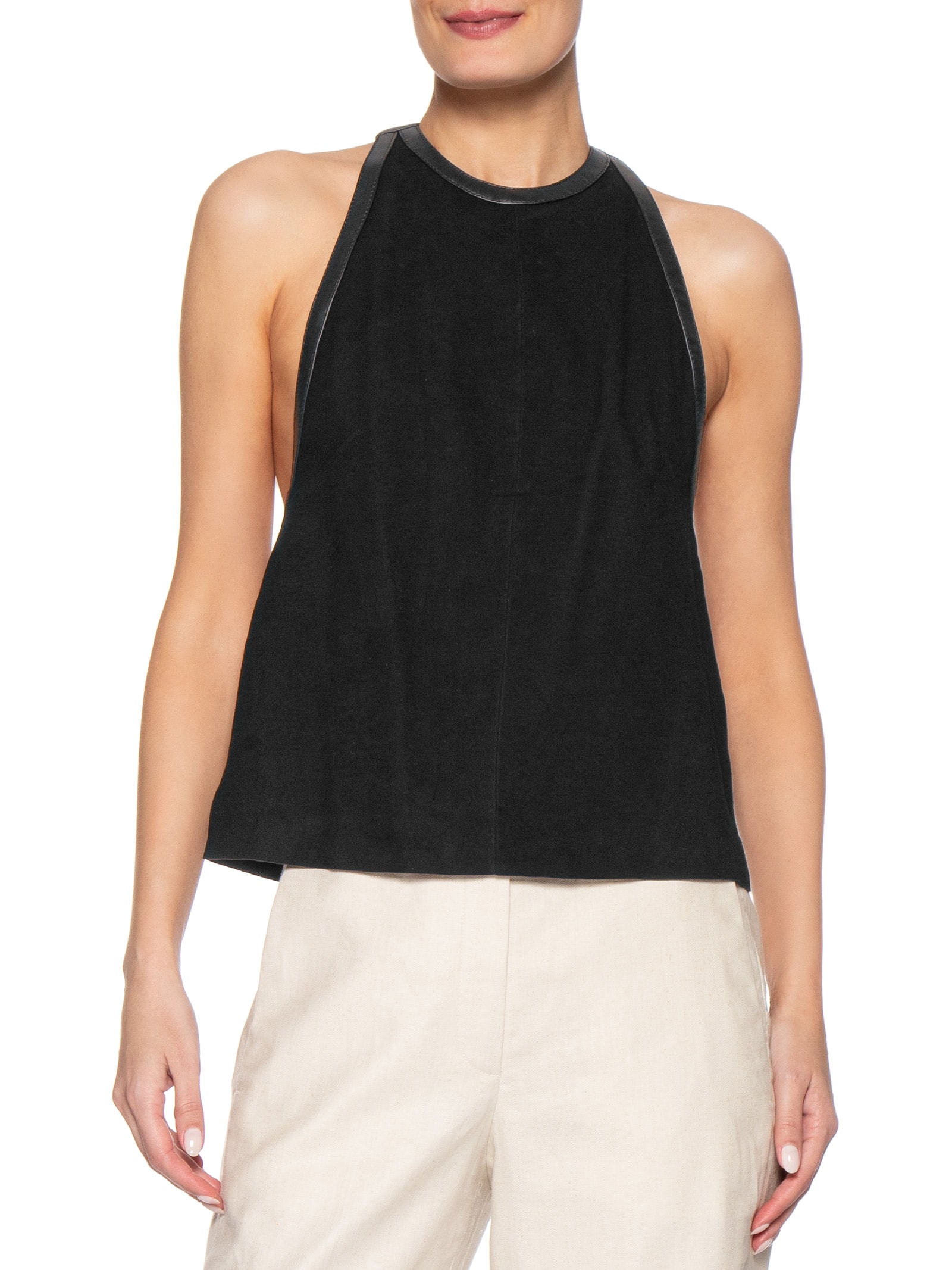 Top Feminino de Couro Mix Textura – Preto Animale