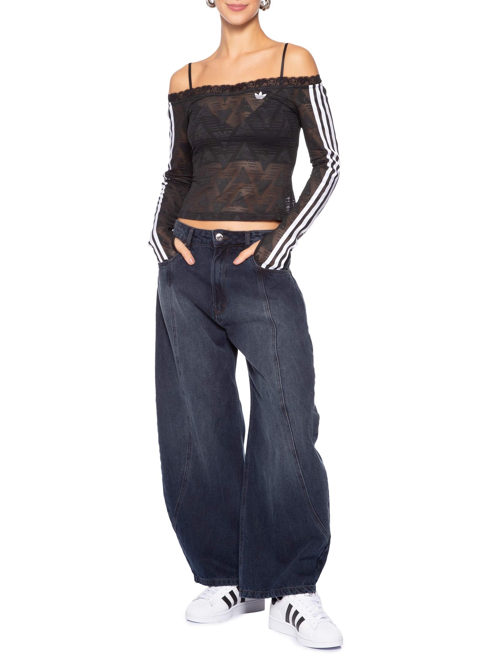 Top Feminino Lace Bardot - Preto - Adidas Originals