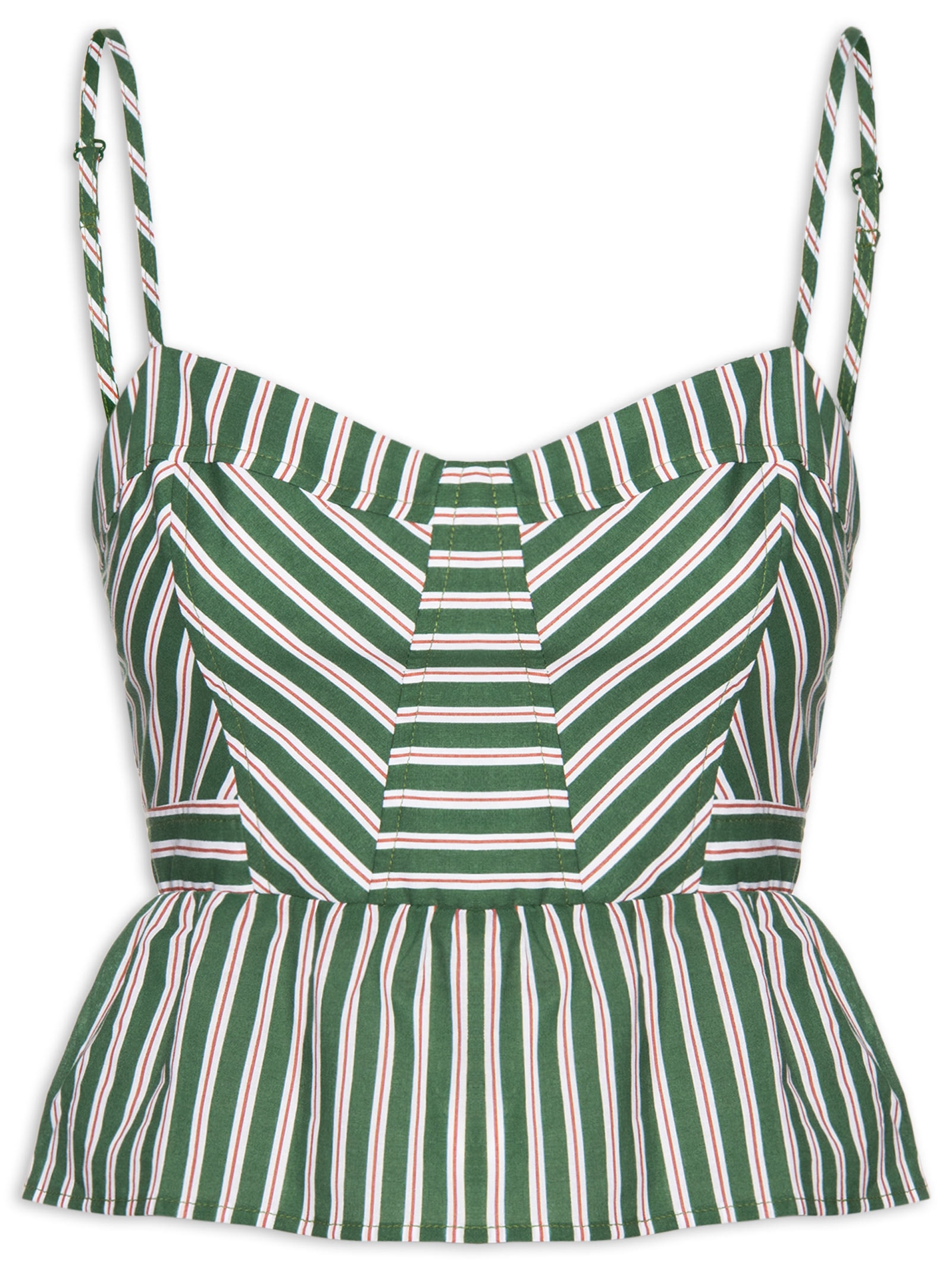 Top Feminino Recortes Long Listrado Verde Animale