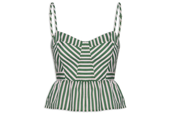 Top Feminino Recortes Long Listrado - Verde