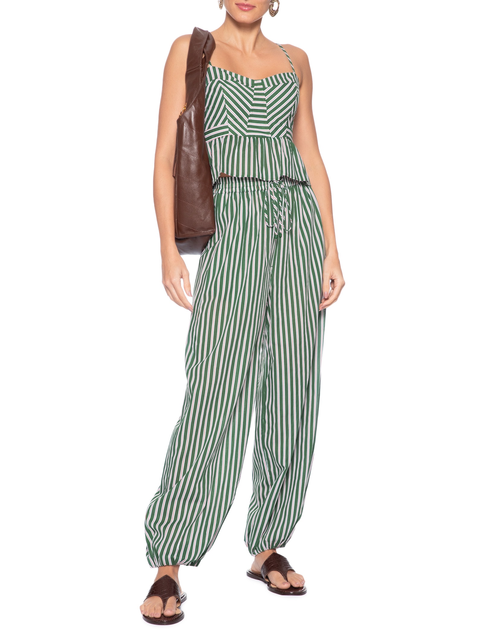 Top Feminino Recortes Long Listrado Verde Animale