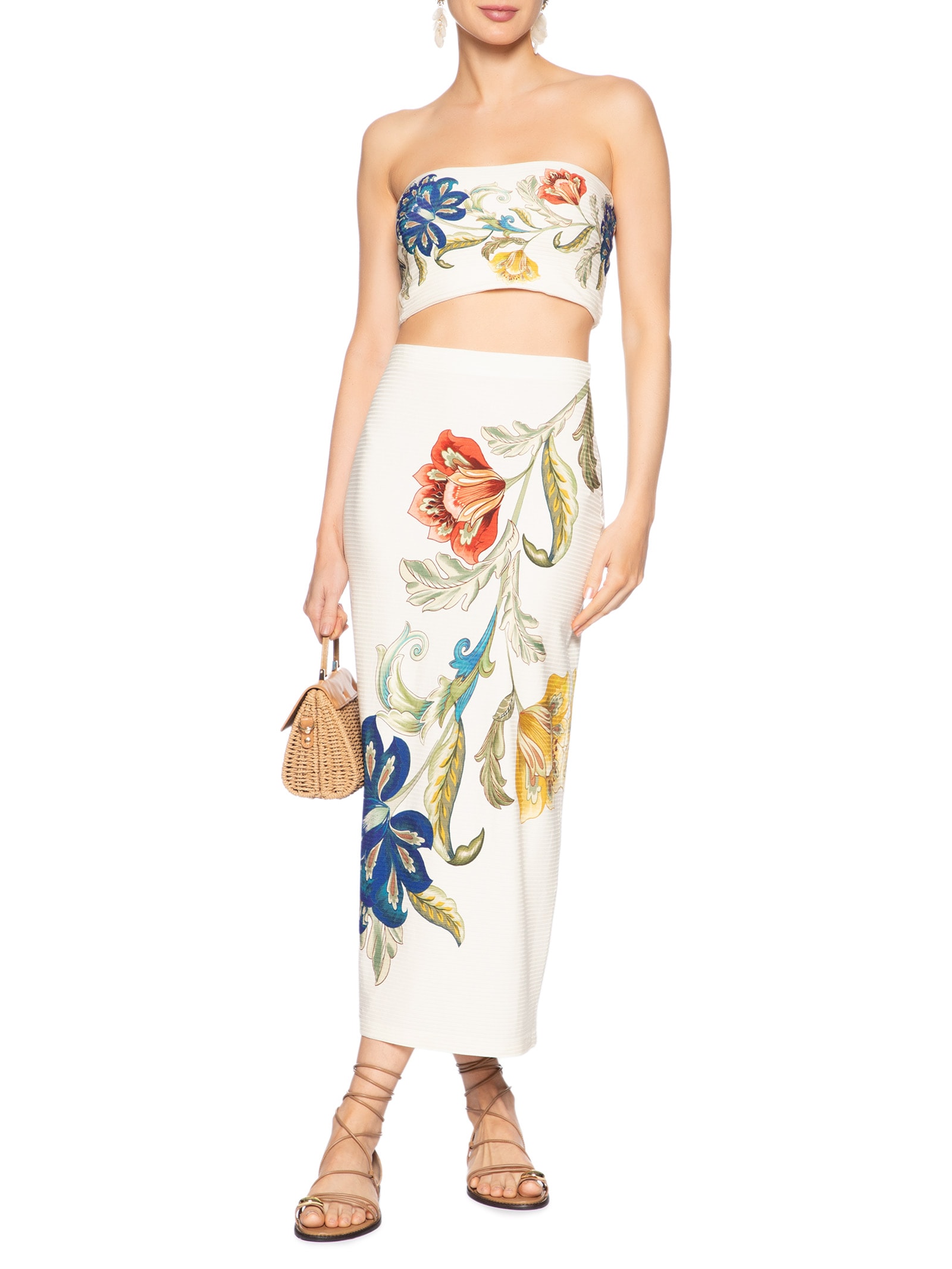 Top Feminino Reto Double Floral Maite E Branco Farm