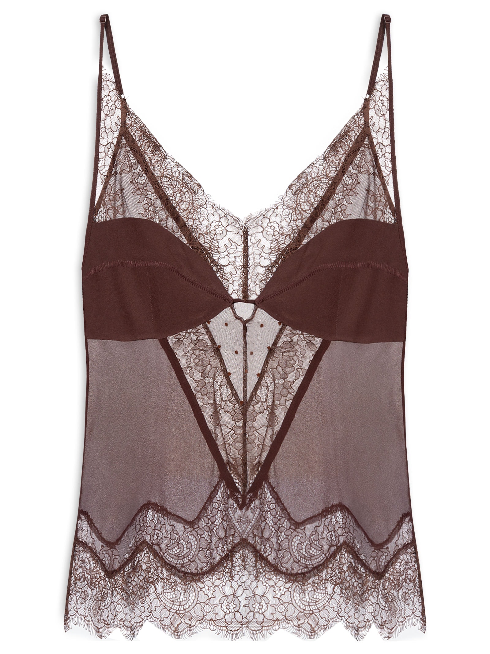 Top Feminino Teresa Mix De Renda Marrom Animale