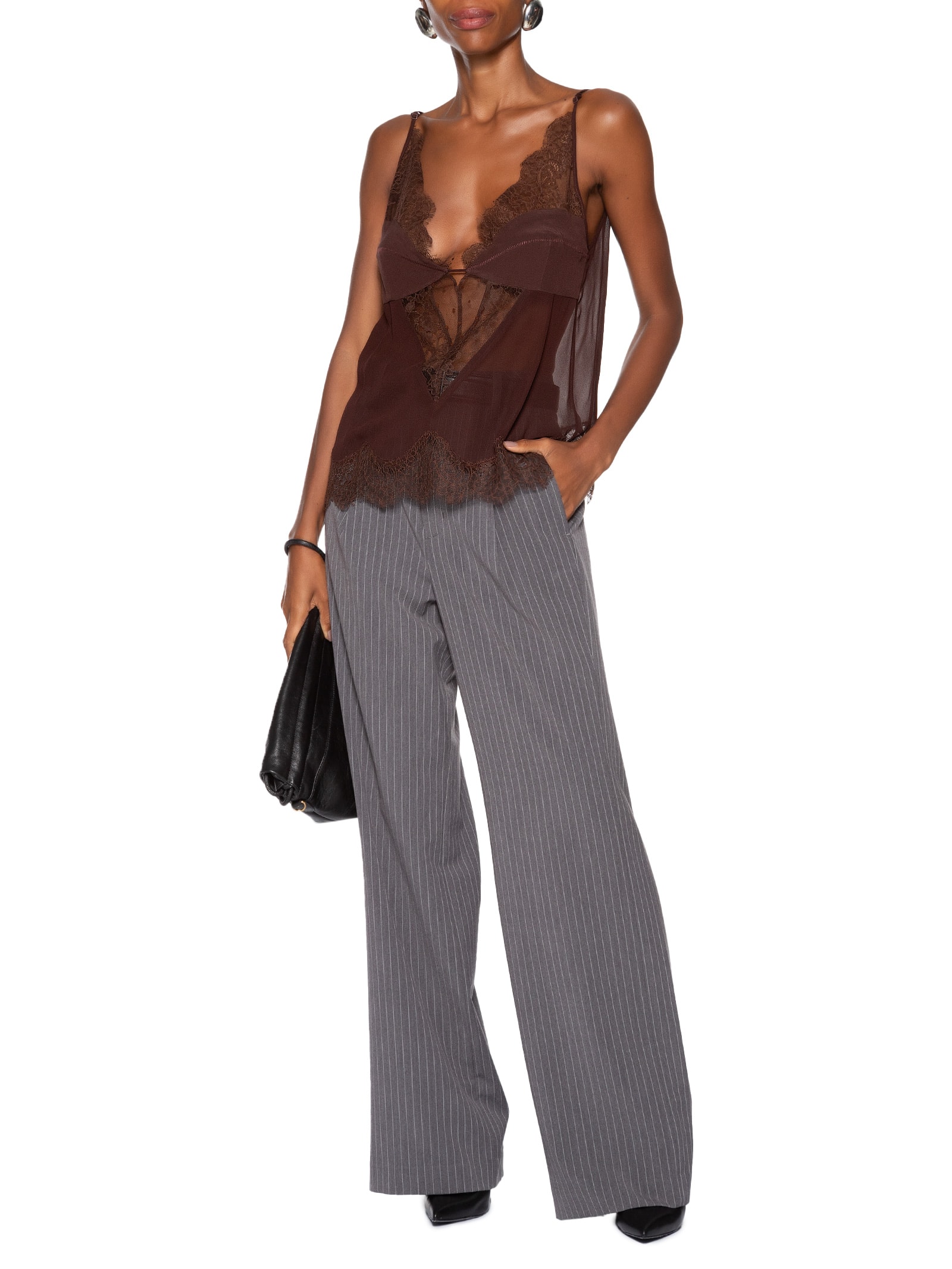 Top Feminino Teresa Mix De Renda Marrom Animale