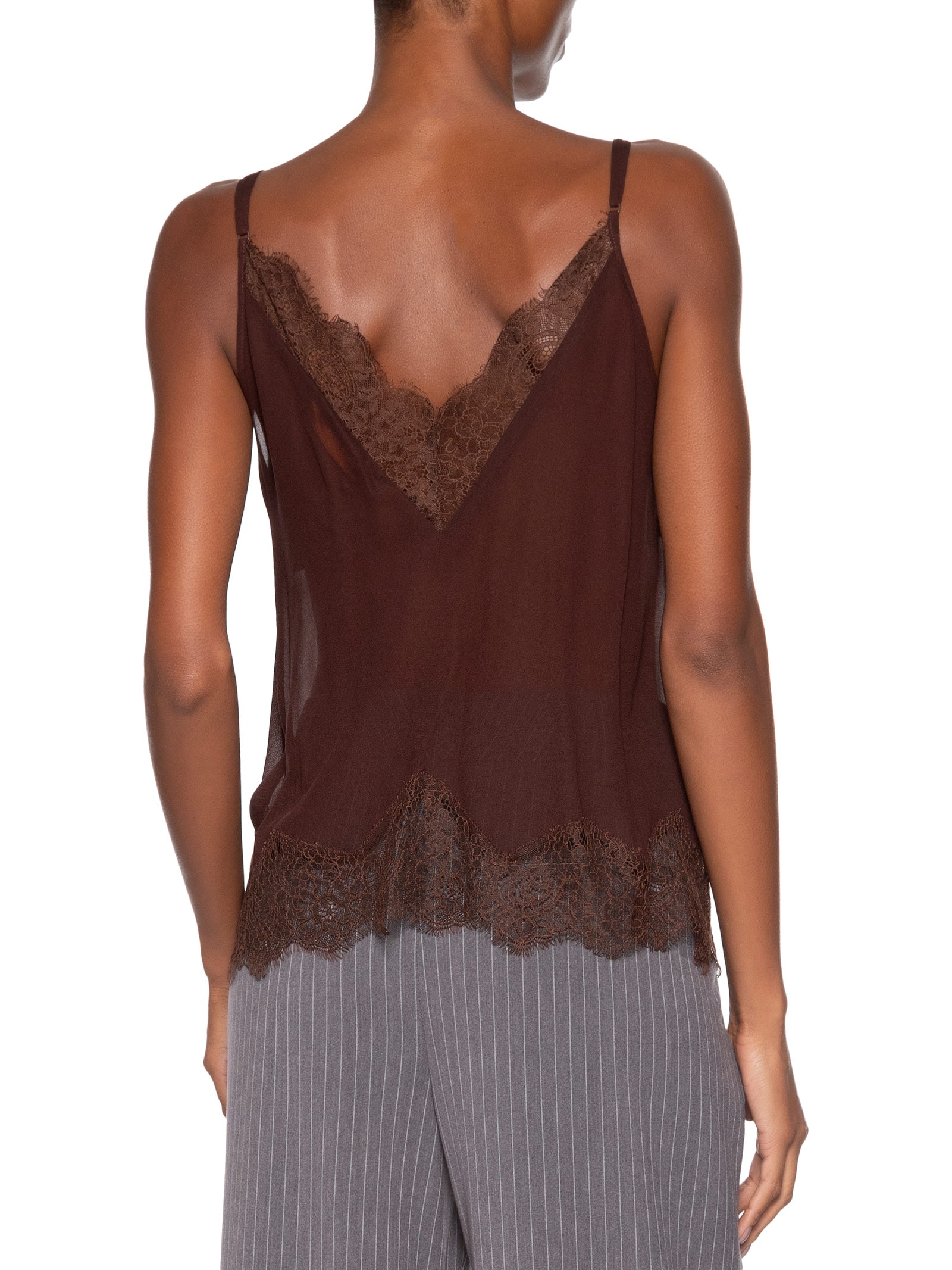 Top Feminino Teresa Mix De Renda Marrom Animale