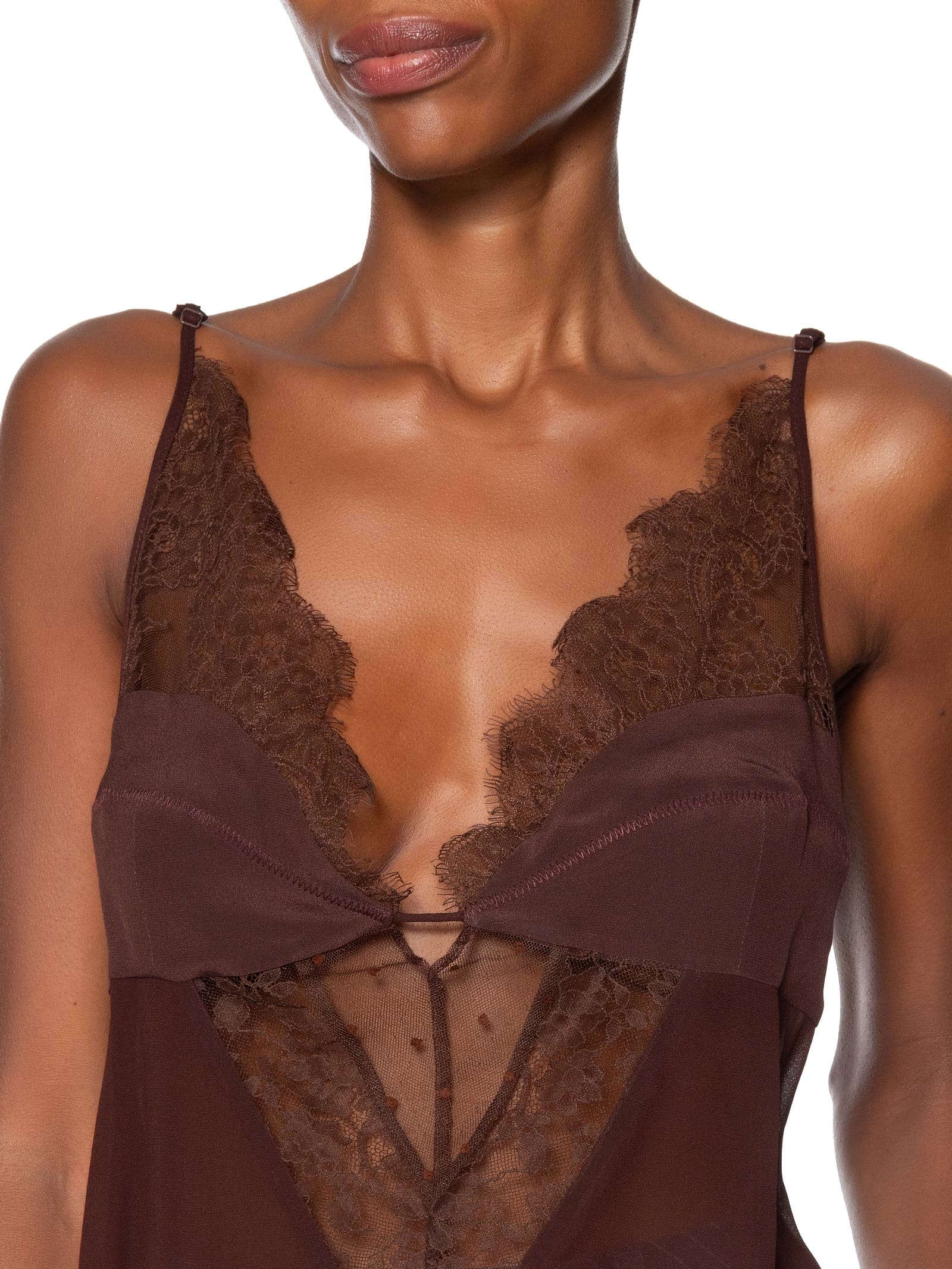 Top Feminino Teresa Mix De Renda Marrom Animale