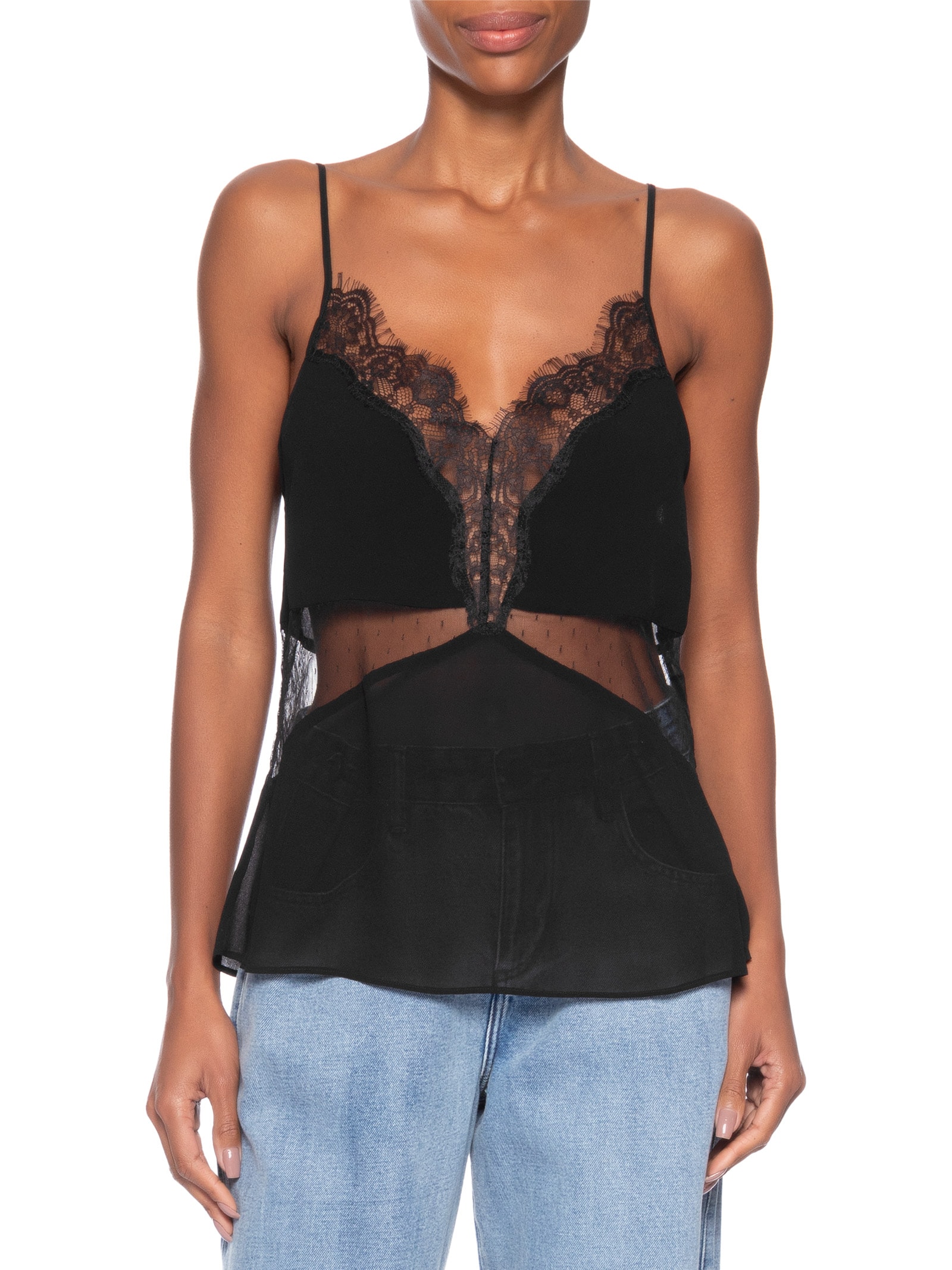 Top Feminino Tule E Renda Preto Animale