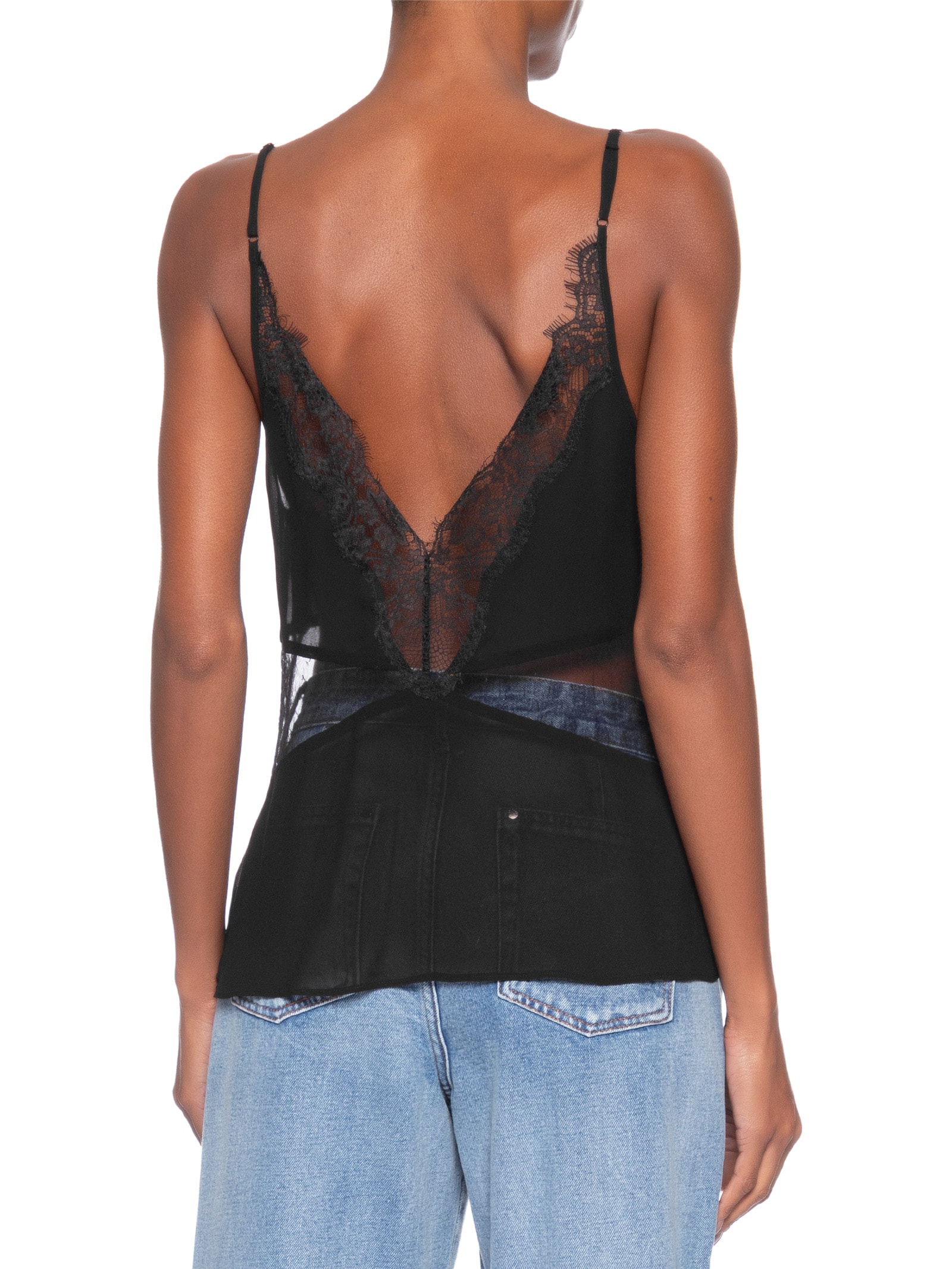 Top Feminino Tule E Renda Preto Animale