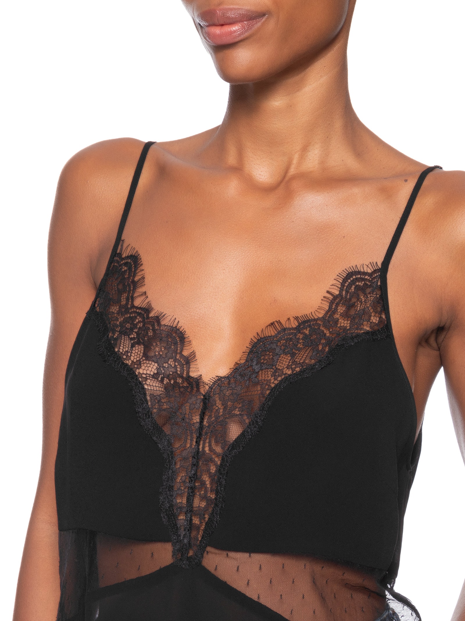 Top Feminino Tule E Renda Preto Animale