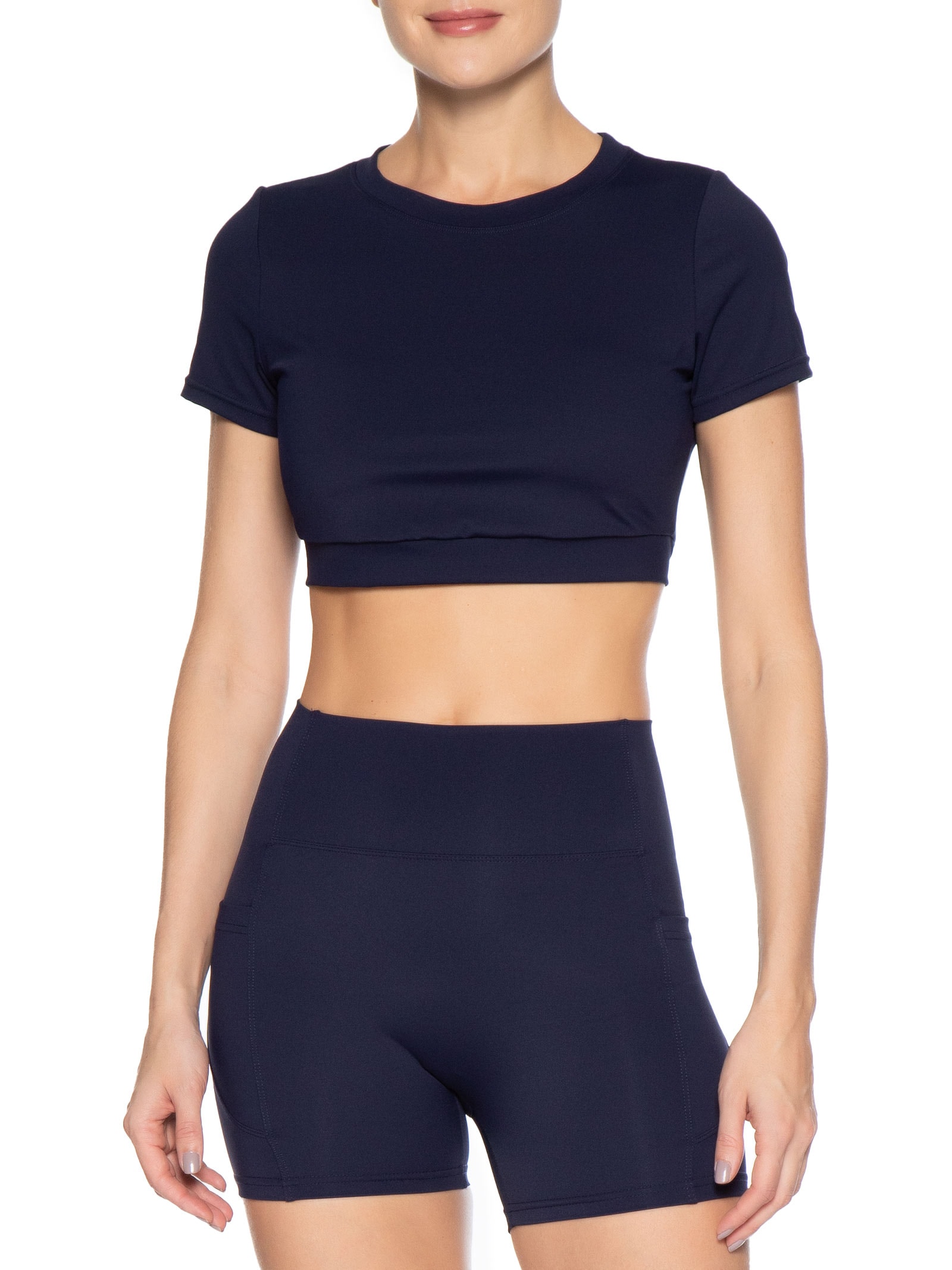 Top Fitness Manga Curta Azul Basiq