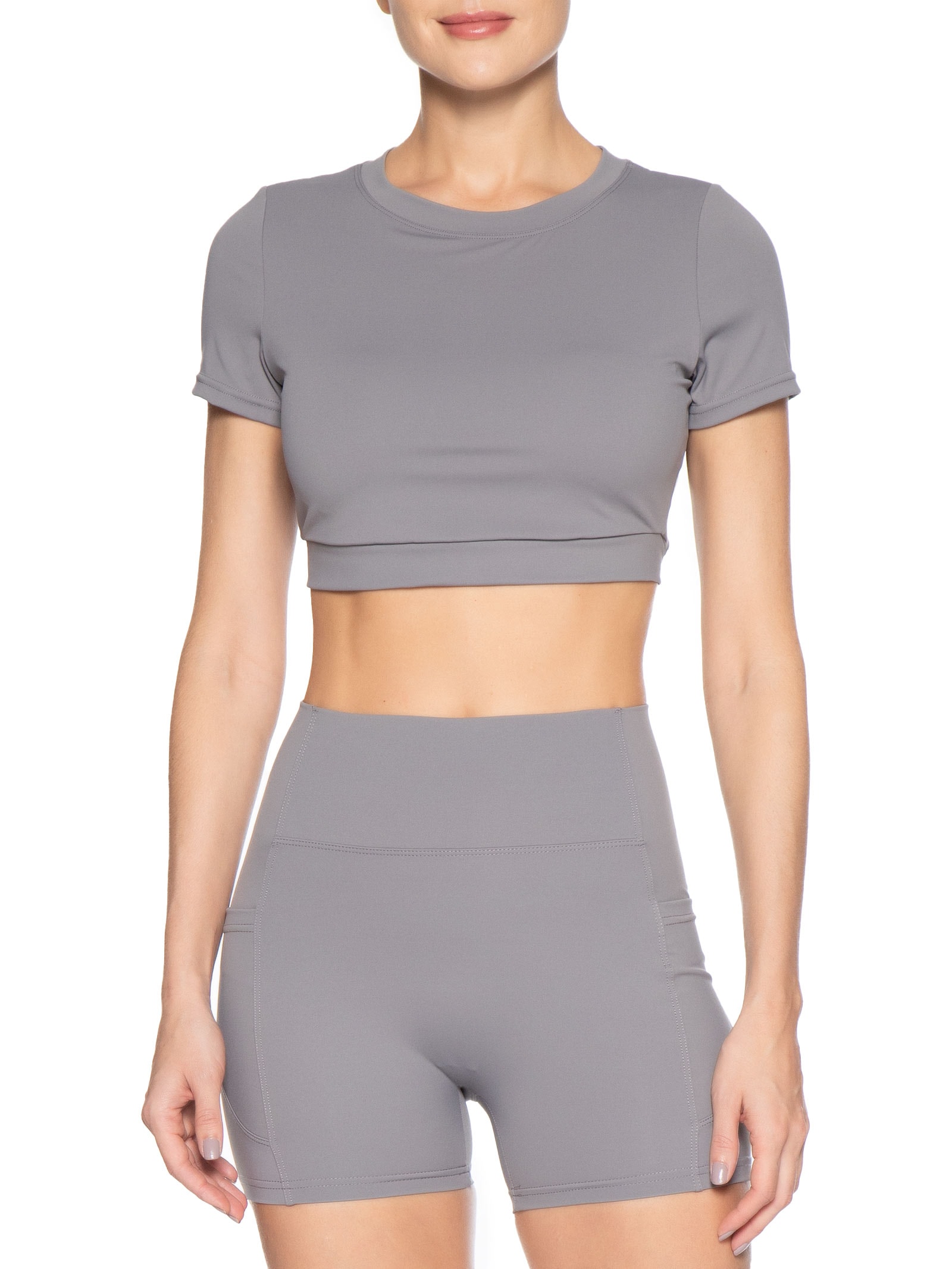 Top Fitness Manga Curta Cinza Basiq