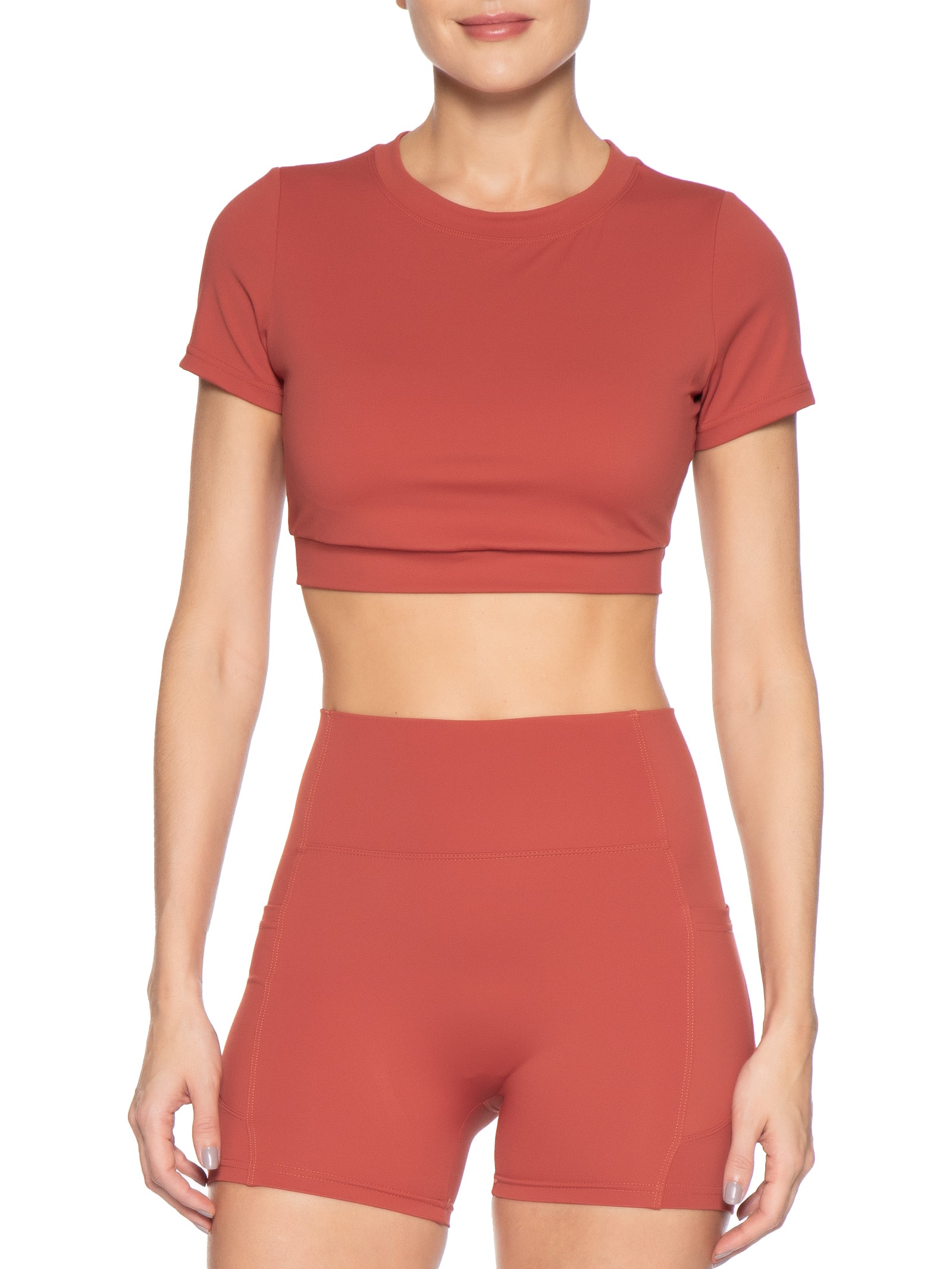 Top Fitness Manga Curta Laranja Basiq