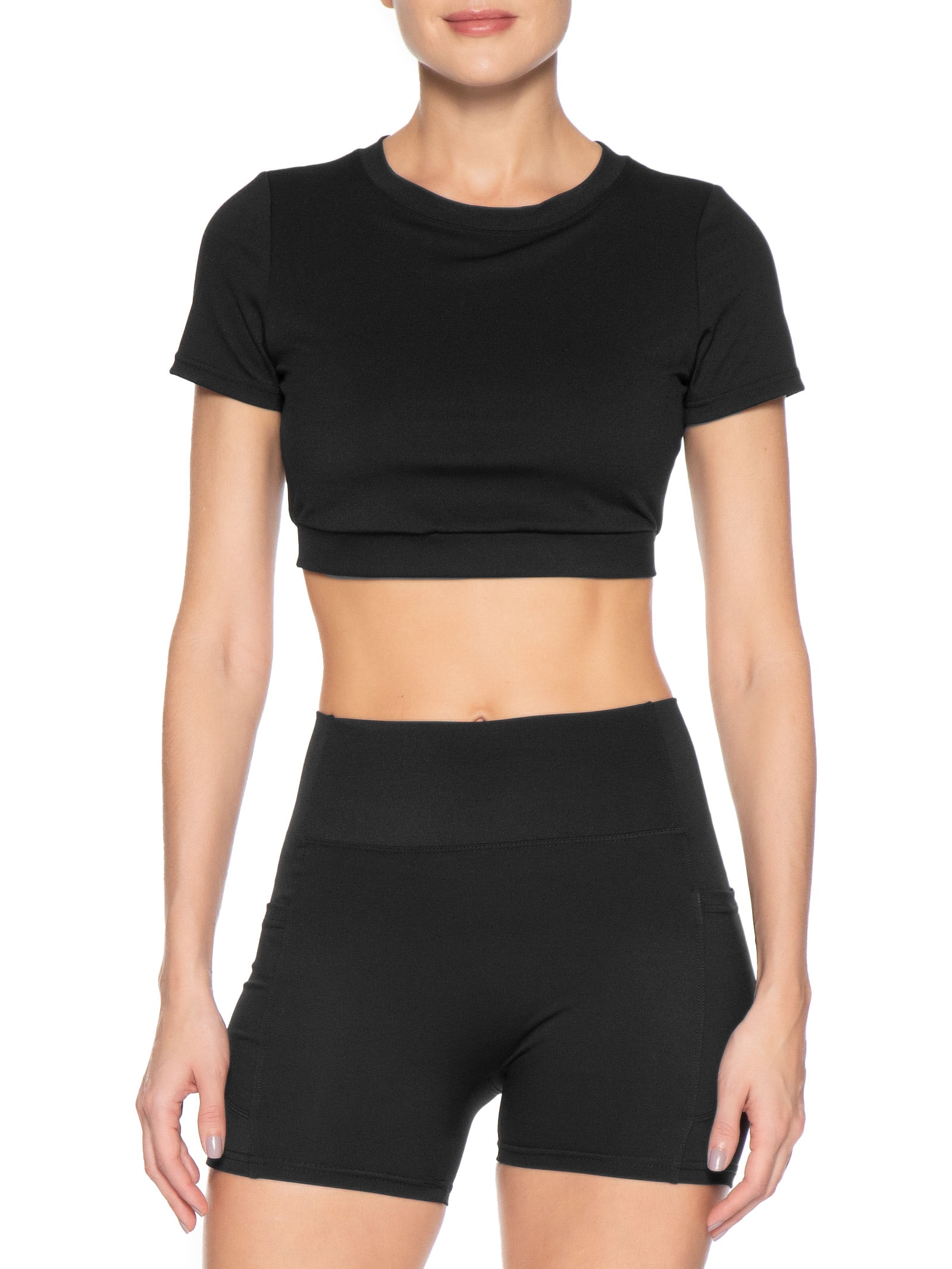 Top Fitness Manga Curta Preto Basiq