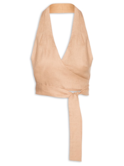 Top Frente Única De Linho Natural – Bege