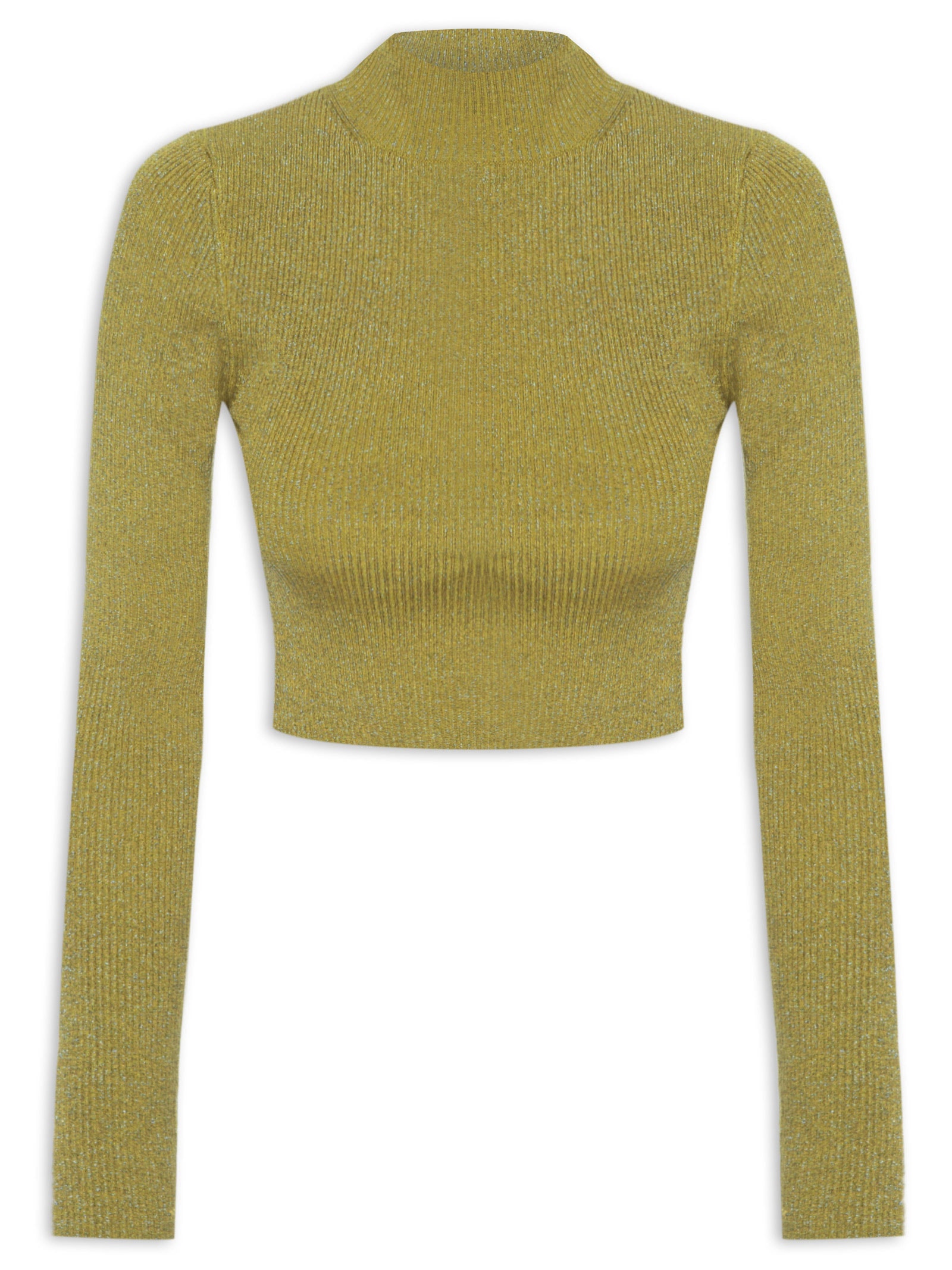 Top Gola Alta Cropped Lurex de Tricot Verde Animale