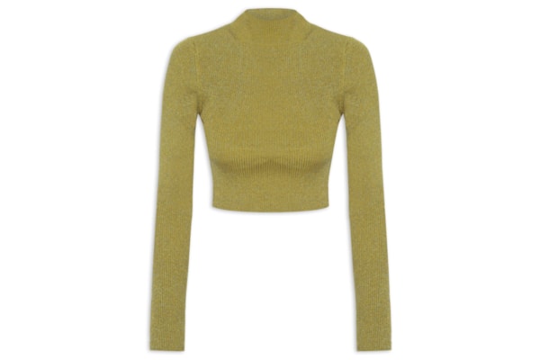 Top Gola Alta Cropped Lurex de Tricot - Verde