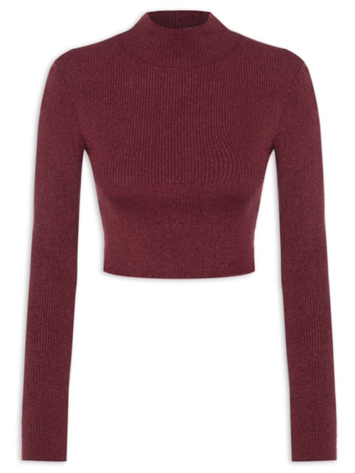 Top Gola Alta Cropped Lurex de Tricot – Vinho