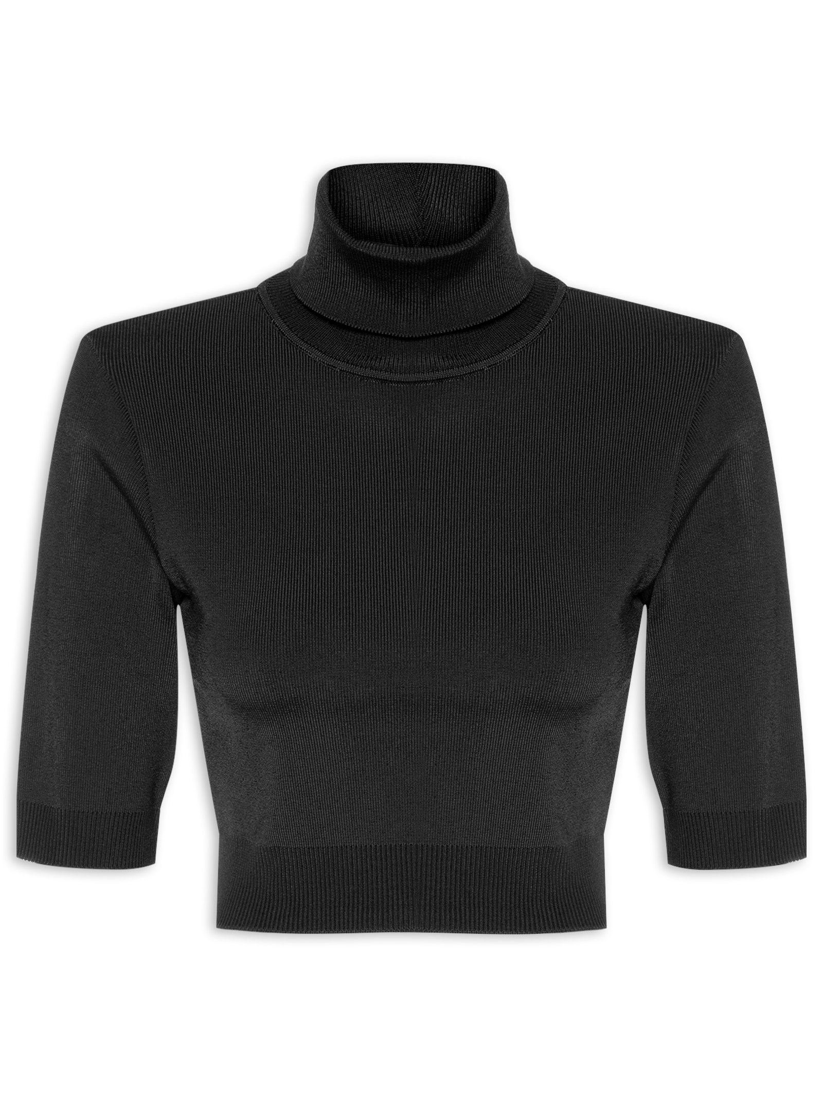 Top Gola Alta Cropped Tricot Preto Animale