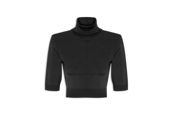 Top Gola Alta Cropped Tricot - Preto