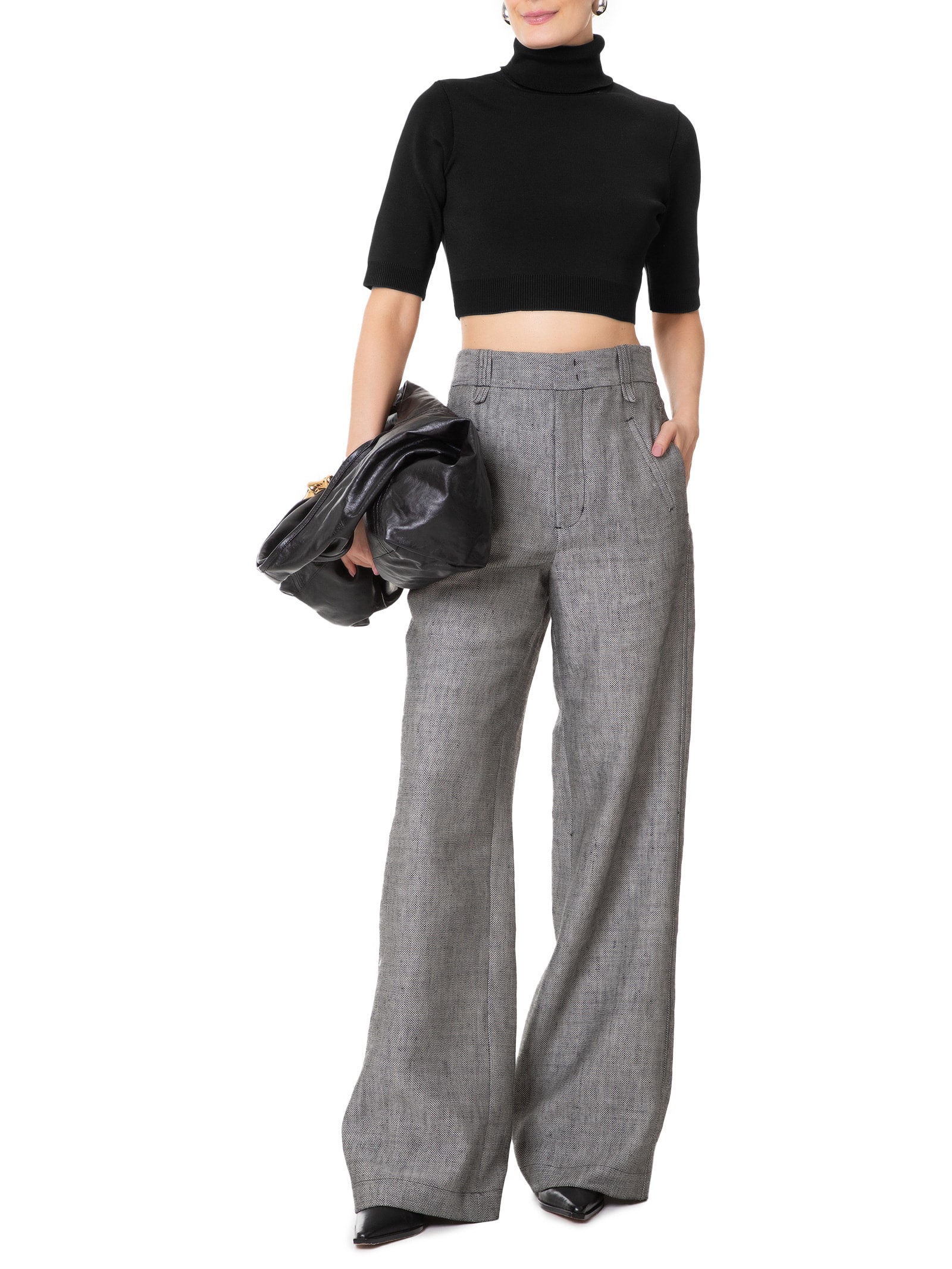 Top Gola Alta Cropped Tricot Preto Animale