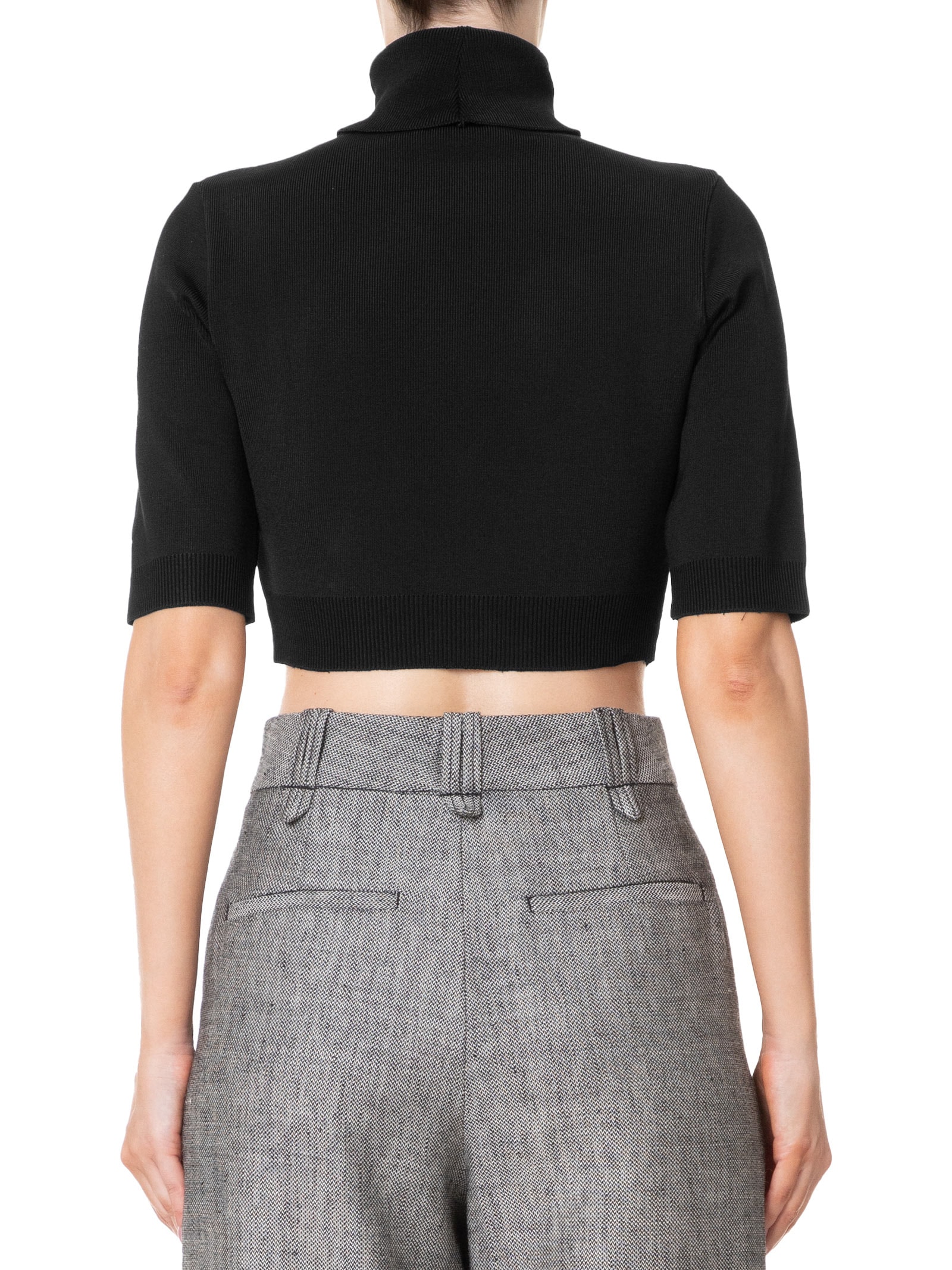 Top Gola Alta Cropped Tricot Preto Animale