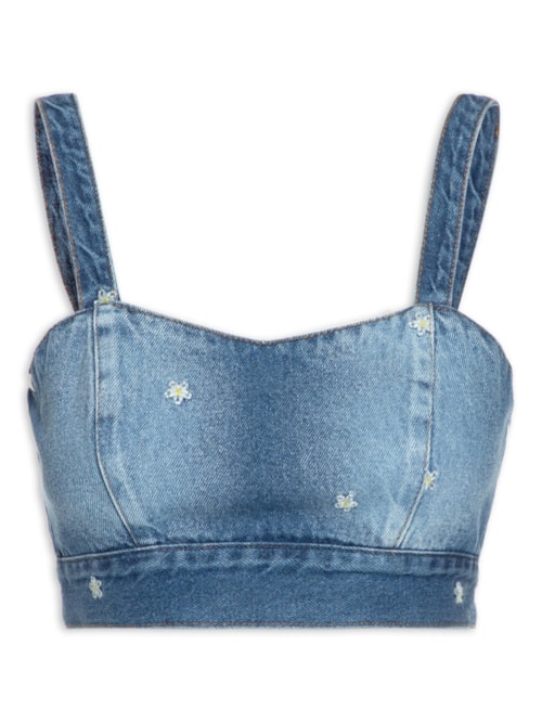 Top Jeans Bordado Margaridinhas – Azul