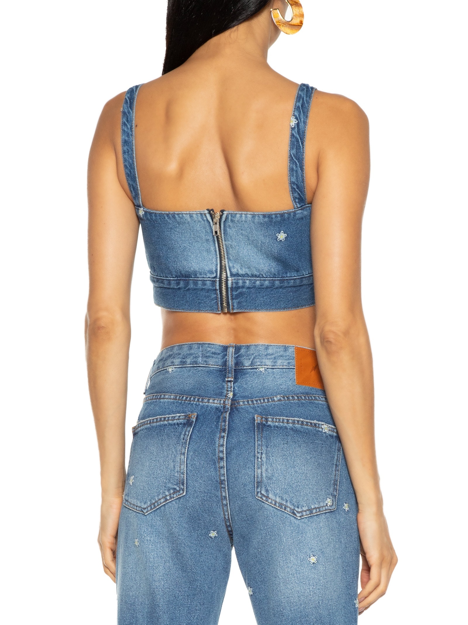 Top Jeans Bordado Margaridinhas Azul Cantão