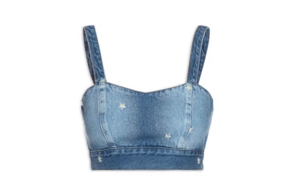 Top Jeans Bordado Margaridinhas - Azul