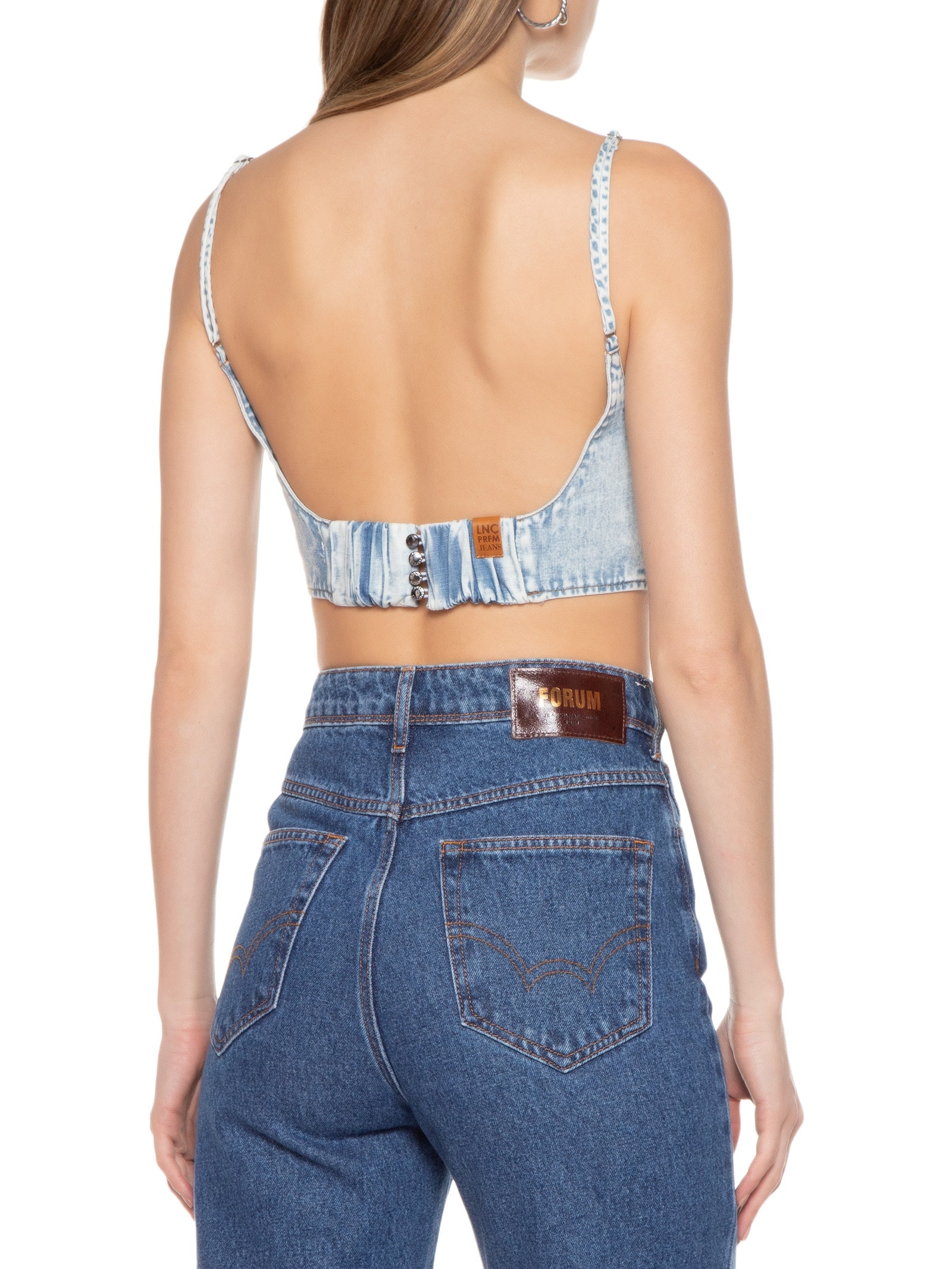 Top Jeans De Alça Azul Lança Perfume