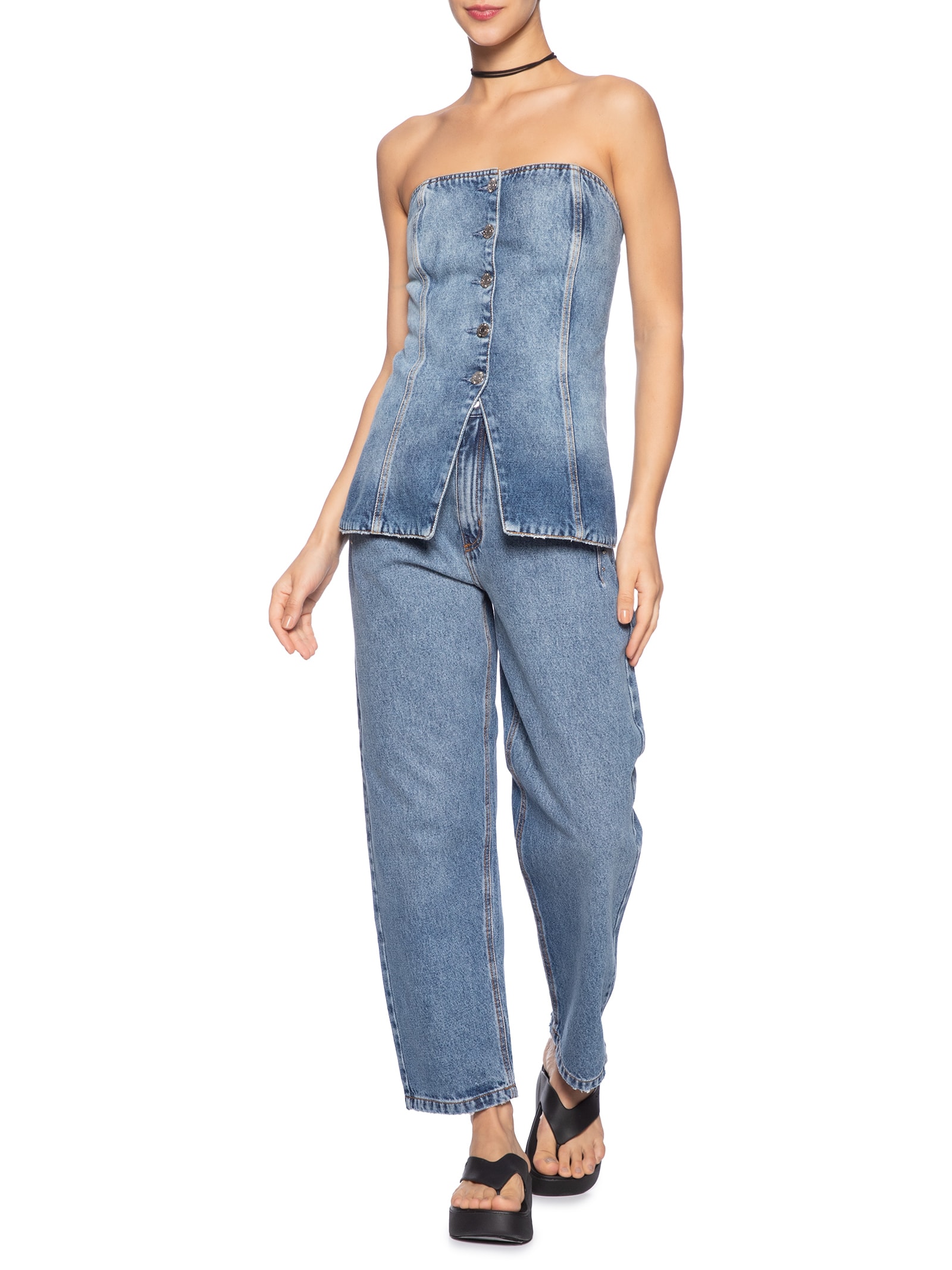 Top Jeans Decote Reto Stoned Azul Animale Jeans