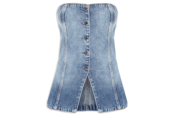 Top Jeans Decote Reto Stoned - Azul